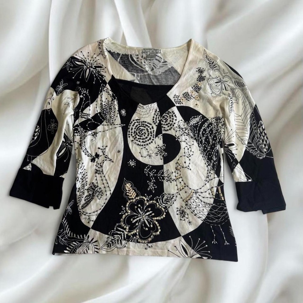 Alberto Makali beaded mesh‎ graphic babydoll fairy top y2k vintage euro